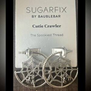 BAUBLEBAR Halloween ‘Cutie Crawler’ Spider Web Crystal-Accent Hoop Earrings NWT